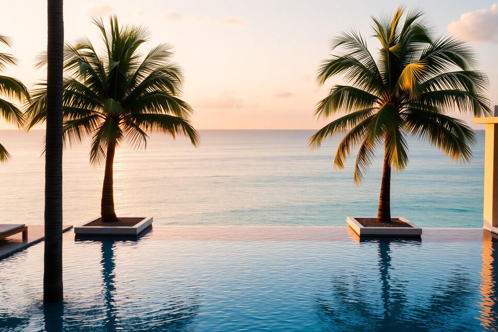 Infinity pool overlooking the ocean at golden hour