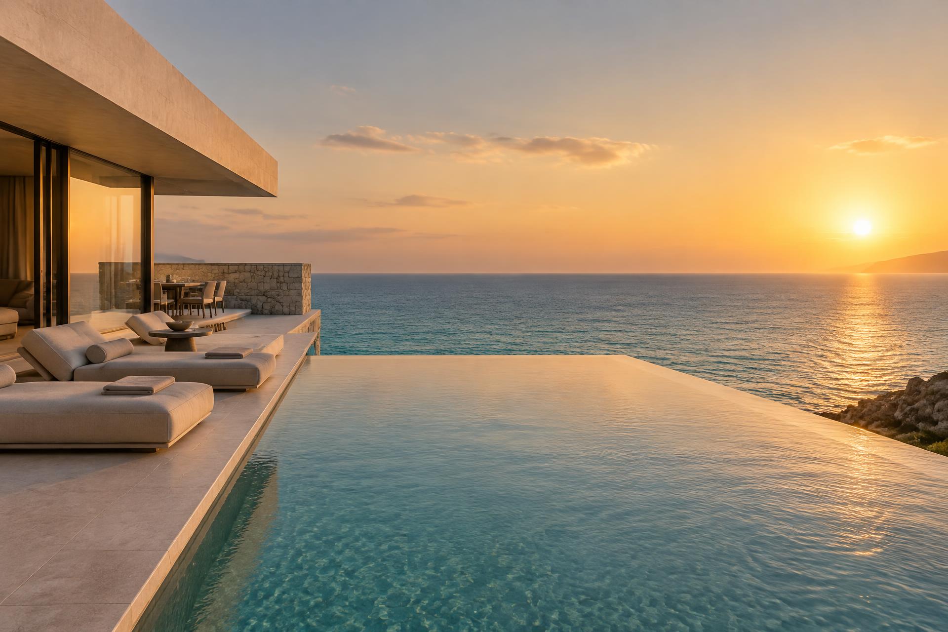 Infinity pool overlooking the ocean at golden hour